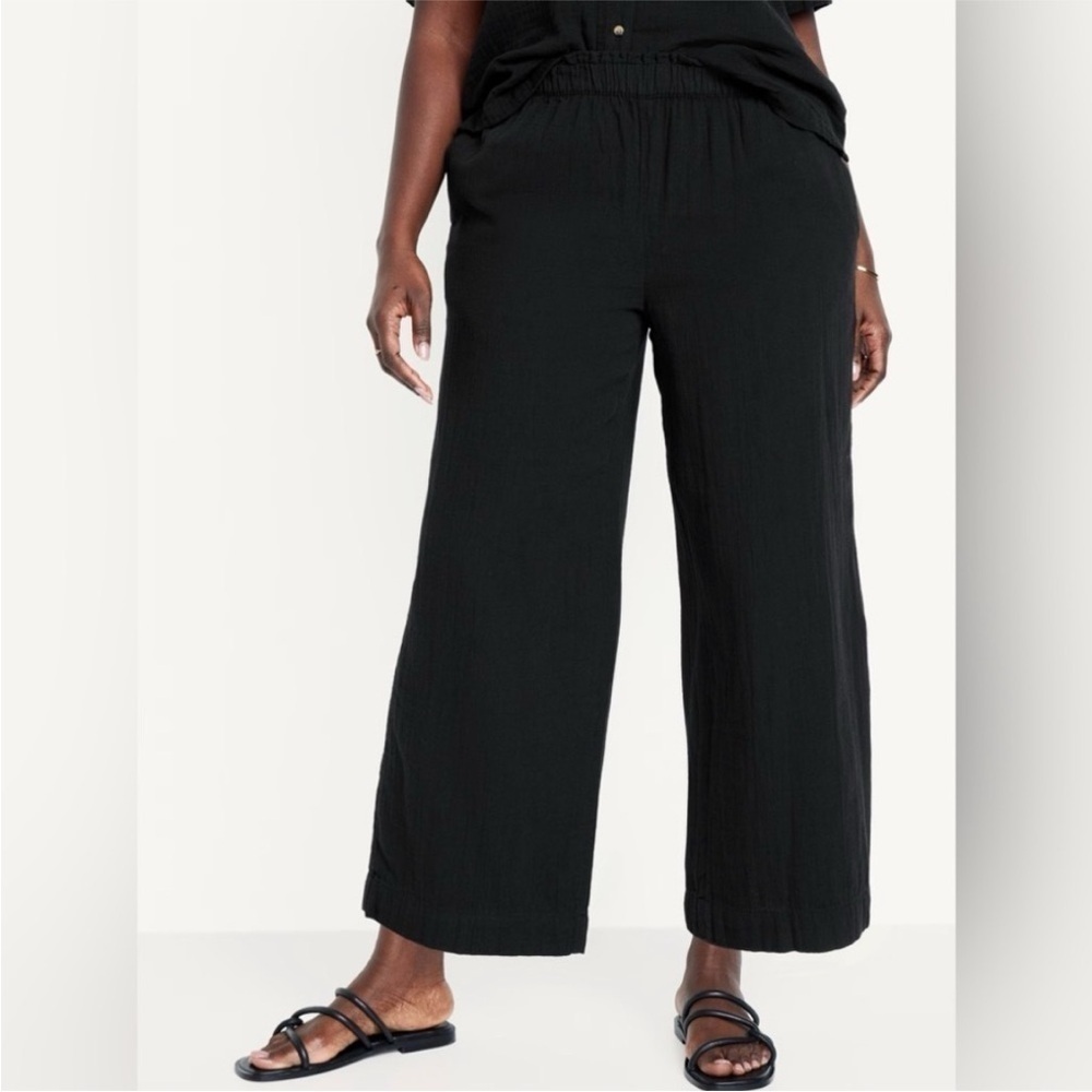 NWT! Black High-Waisted Crinkle Gauze Pull-On Ankle Pants - Multiple 💛 - Picture 3 of 7